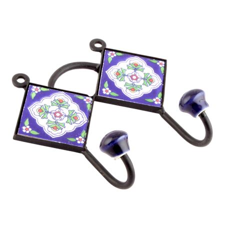  Navy Blue Floral Tiles Hooks